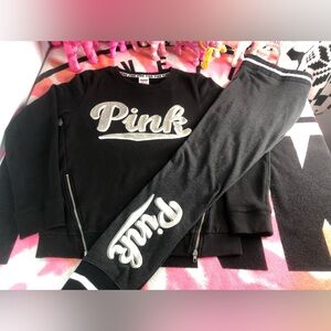 2015 Rare Victoria's Secret Pink Sweatshirt & Matching Yoga Leggings Outfit Set
